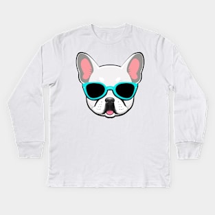 White French Bulldog in Blue Shades Frenchie Kids Long Sleeve T-Shirt